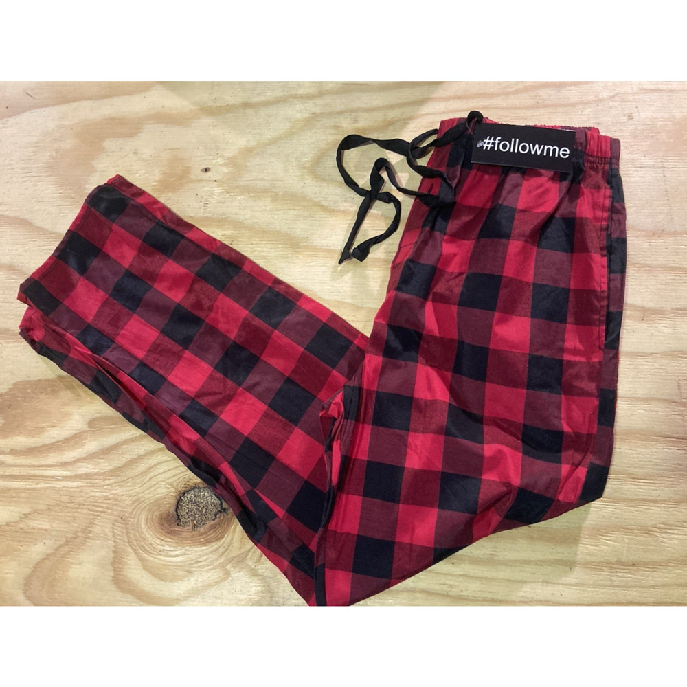 #Followme Red Black Plaid Unisex M Waist Pajama Pants Bottoms Sleeping Lounging